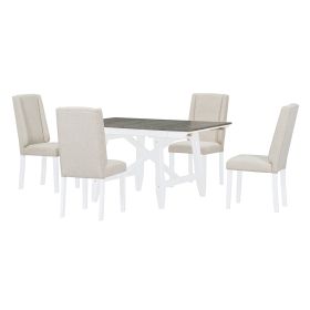 TREXM 6-Piece Classic Dining Table Set, Rectangular Extendable Dining Table with two 12"W Removable Leaves and 4 Upholstered Chairs & 1 Bench for Dini