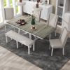 TREXM 6-Piece Classic Dining Table Set, Rectangular Extendable Dining Table with two 12"W Removable Leaves and 4 Upholstered Chairs & 1 Bench for Dini
