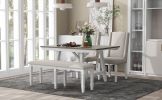 TREXM 6-Piece Classic Dining Table Set, Rectangular Extendable Dining Table with two 12"W Removable Leaves and 4 Upholstered Chairs & 1 Bench for Dini