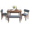 Modern Dining Table Set with 2 Benches and 2 Chairs Fabric Cushion for 6 All Rubber wood Kitchen Dining Table for Dining Room Small Space Grey