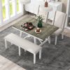 TREXM 6-Piece Classic Dining Table Set, Rectangular Extendable Dining Table with two 12"W Removable Leaves and 4 Upholstered Chairs & 1 Bench for Dini
