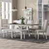 TREXM 6-Piece Classic Dining Table Set, Rectangular Extendable Dining Table with two 12"W Removable Leaves and 4 Upholstered Chairs & 1 Bench for Dini